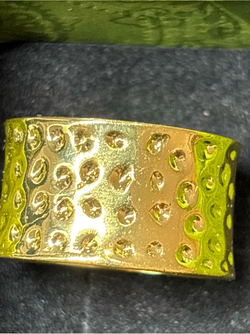 Gold Hammered Wide Band Ring with Red Stones